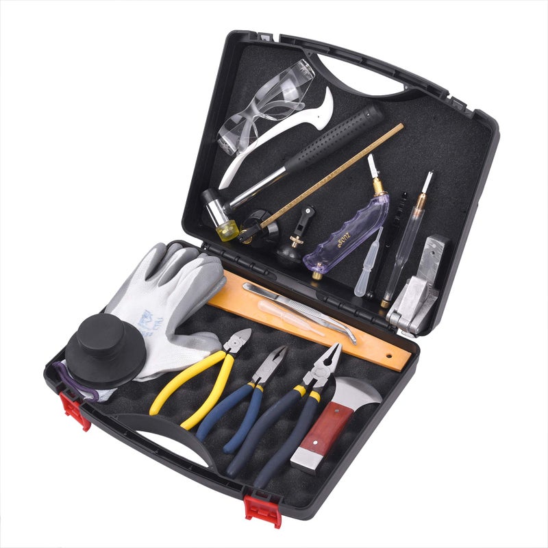 IMT Professional 16 Pieces Mosaic tile and Stained Glass Start-up Tool Set with Carrying Case, Lead Came Kit for Beginner with Cutters, Pliers, Square, Hammer, Fid, Safety Glass, etc. - Image 2